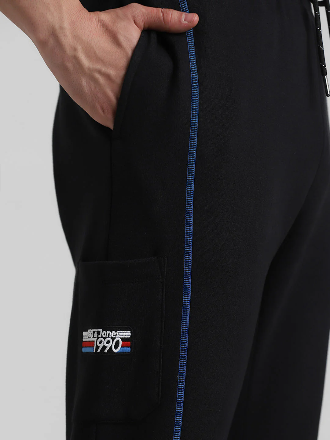 Black Mid Rise Contrast Stitch Sweatpants - Image 4