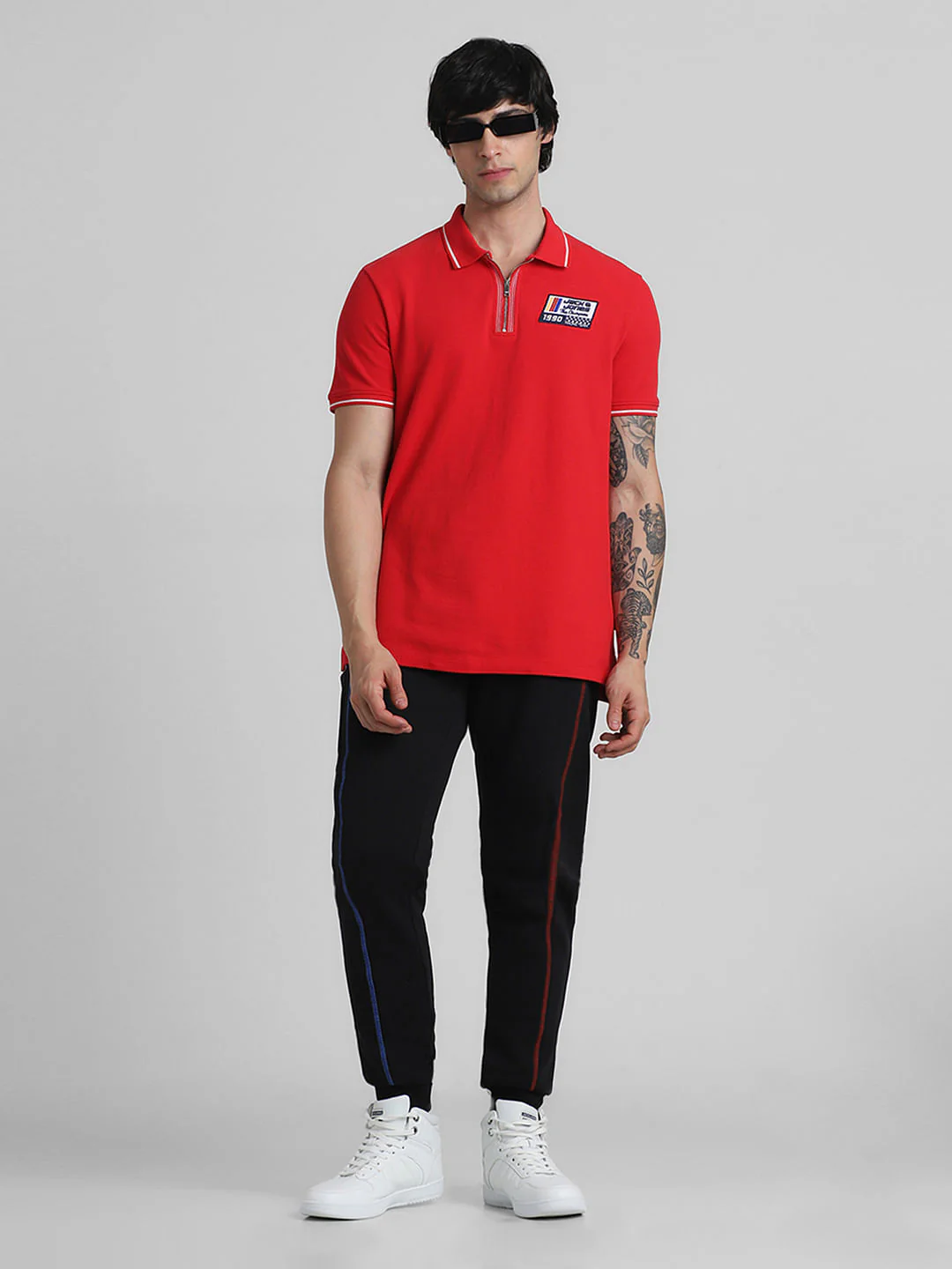 Black Mid Rise Contrast Stitch Sweatpants - Image 5