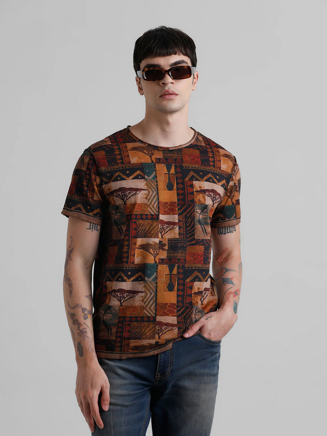 Brown Abstract Print T-shirt