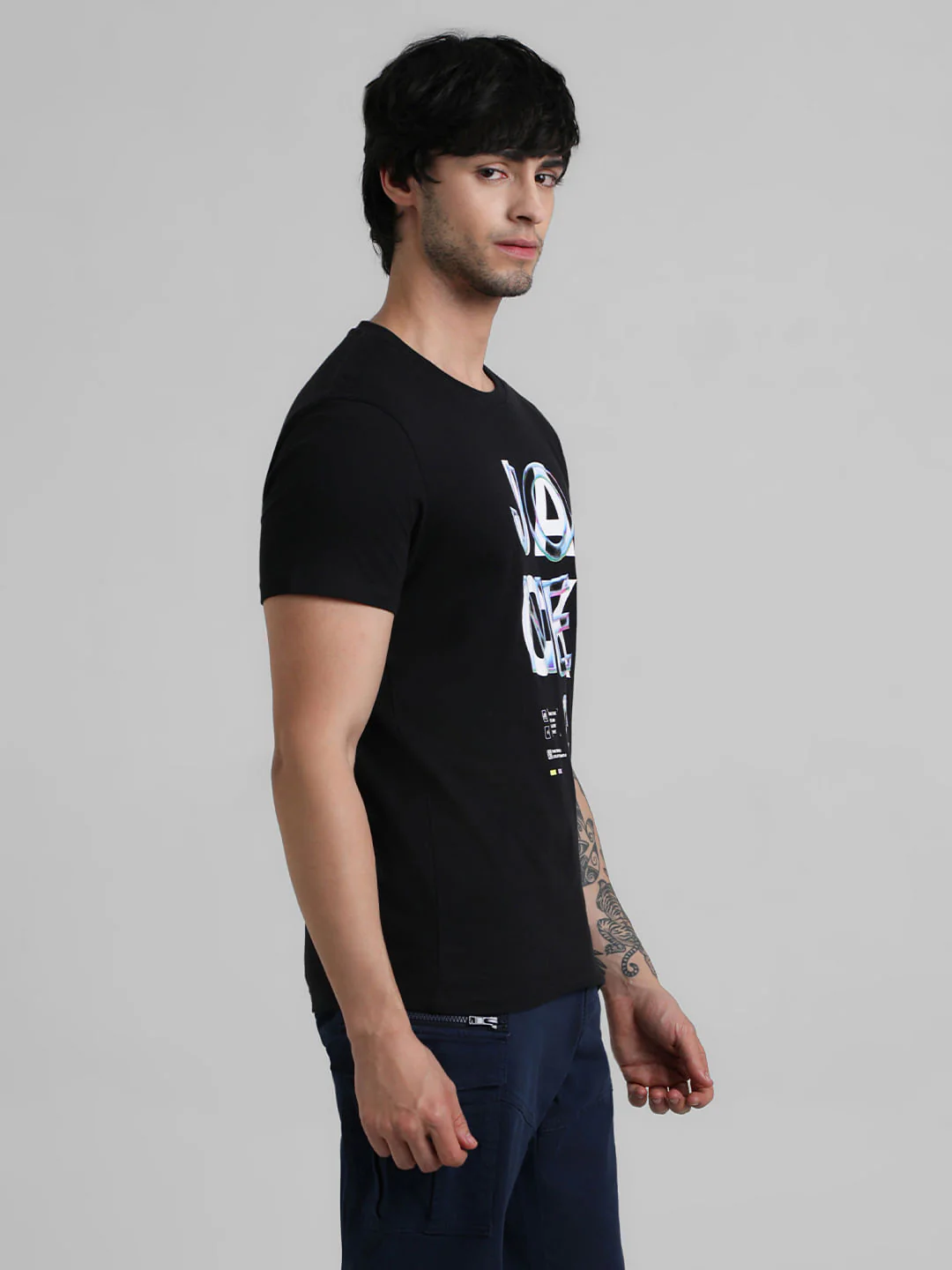Black Logo Text Crew Neck T-shirt - Image 3