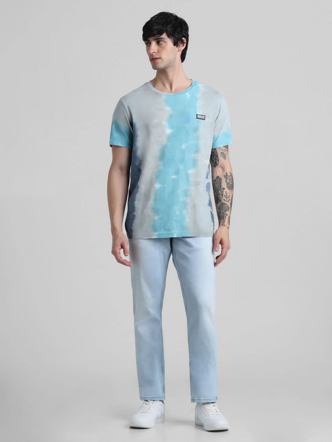 Blue & Grey Tie-Dye Crew Neck T-shirt - Image 6