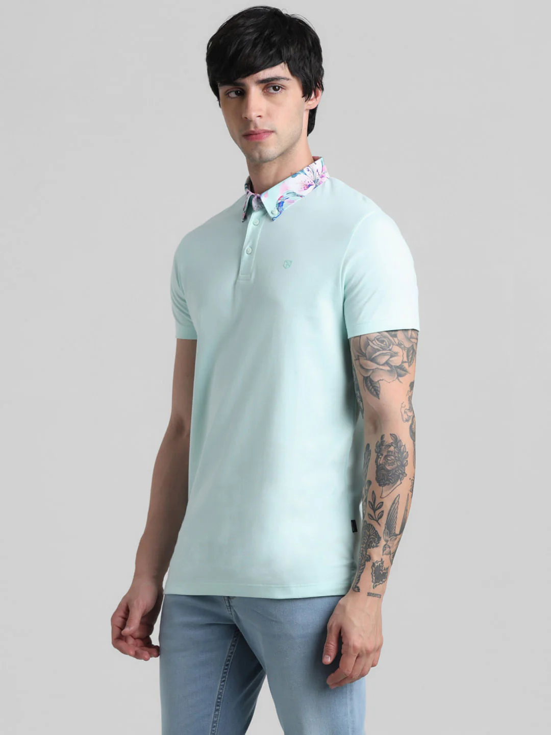 Green Floral Collared Polo T-shirt - Image 3