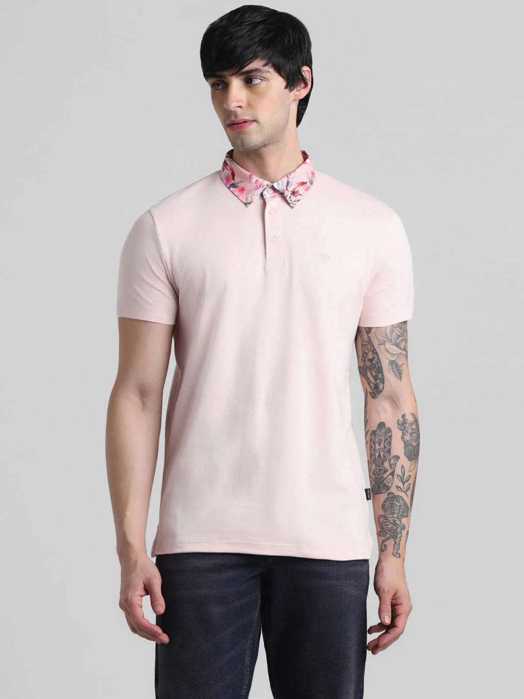 Pink Floral Collared Polo T-shirt - Image 2
