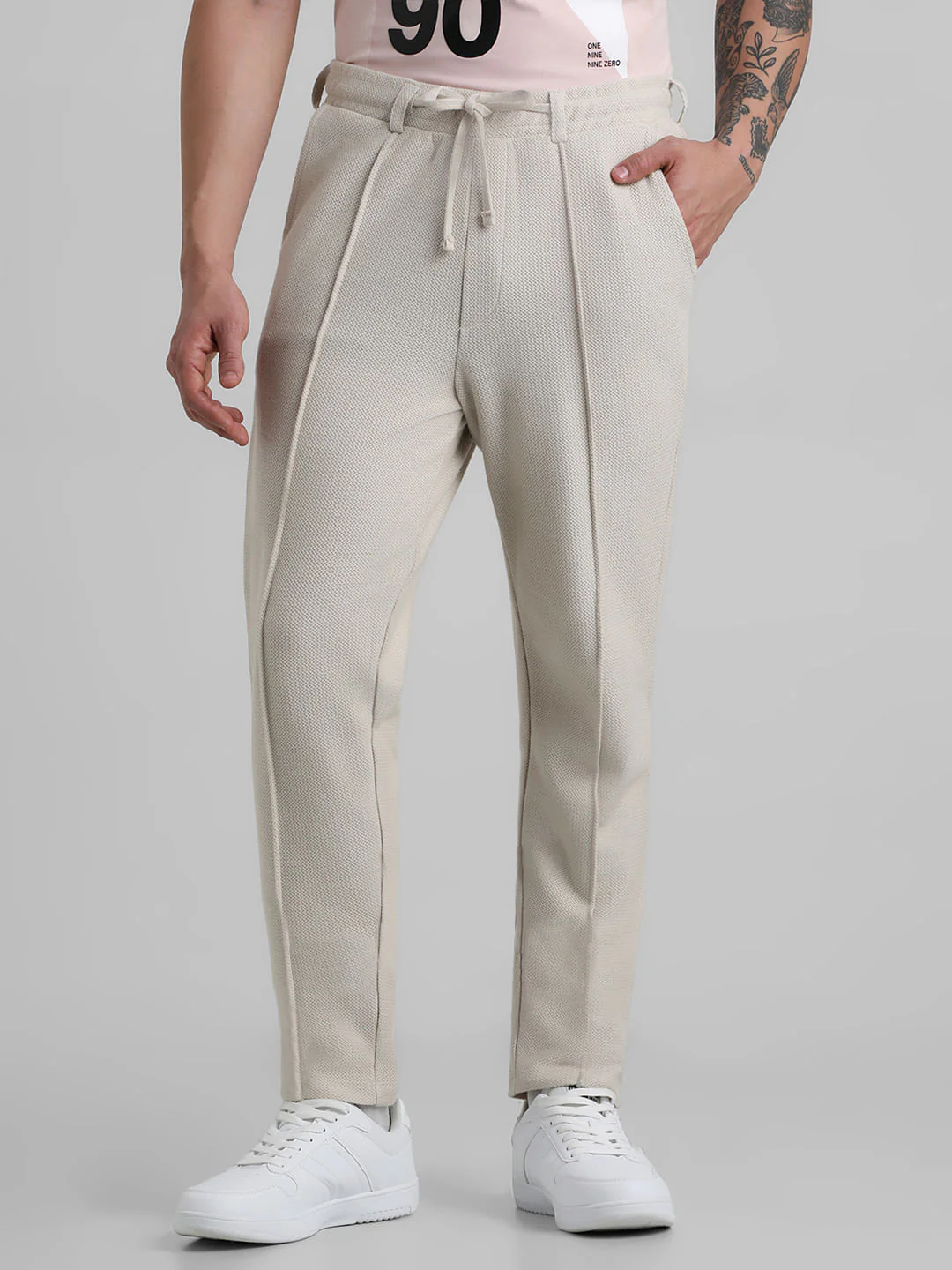 Beige Low Rise Jacquard Knit Sweatpants