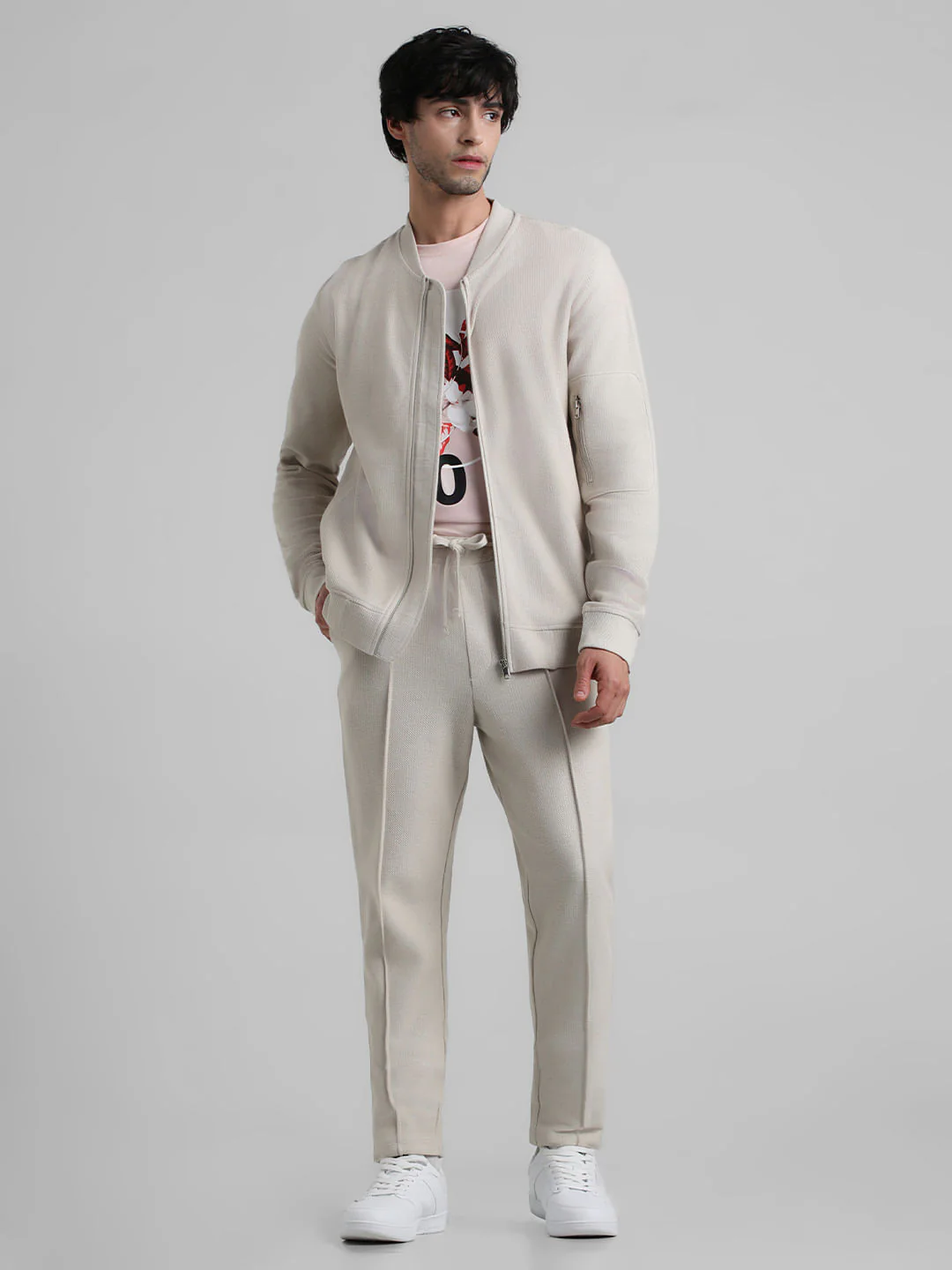 Beige Low Rise Jacquard Knit Sweatpants - Image 5