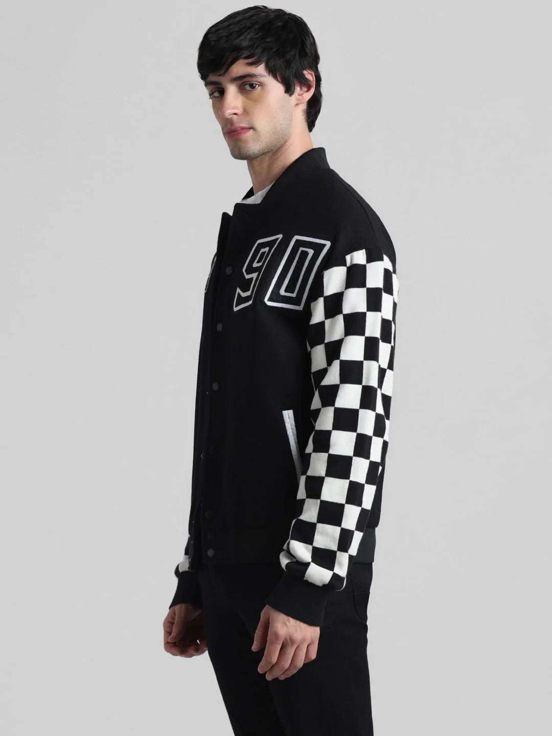 URBAN RACERS by Jack & Jones Black Motocheck Bomber Jacket - Image 3