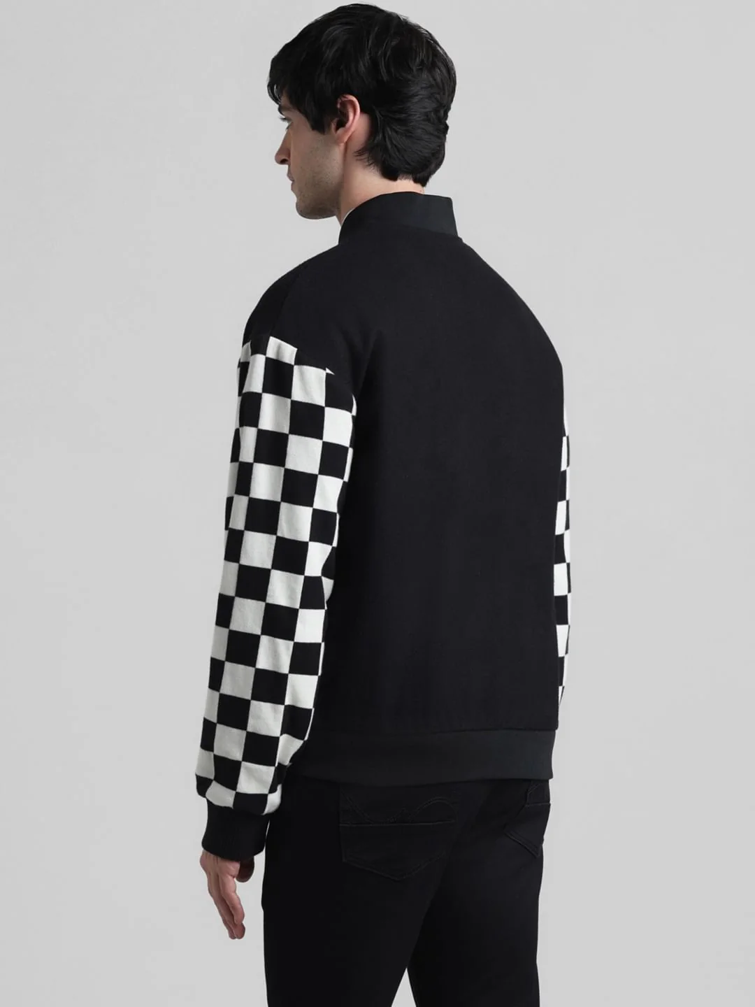 URBAN RACERS by Jack & Jones Black Motocheck Bomber Jacket - Image 4