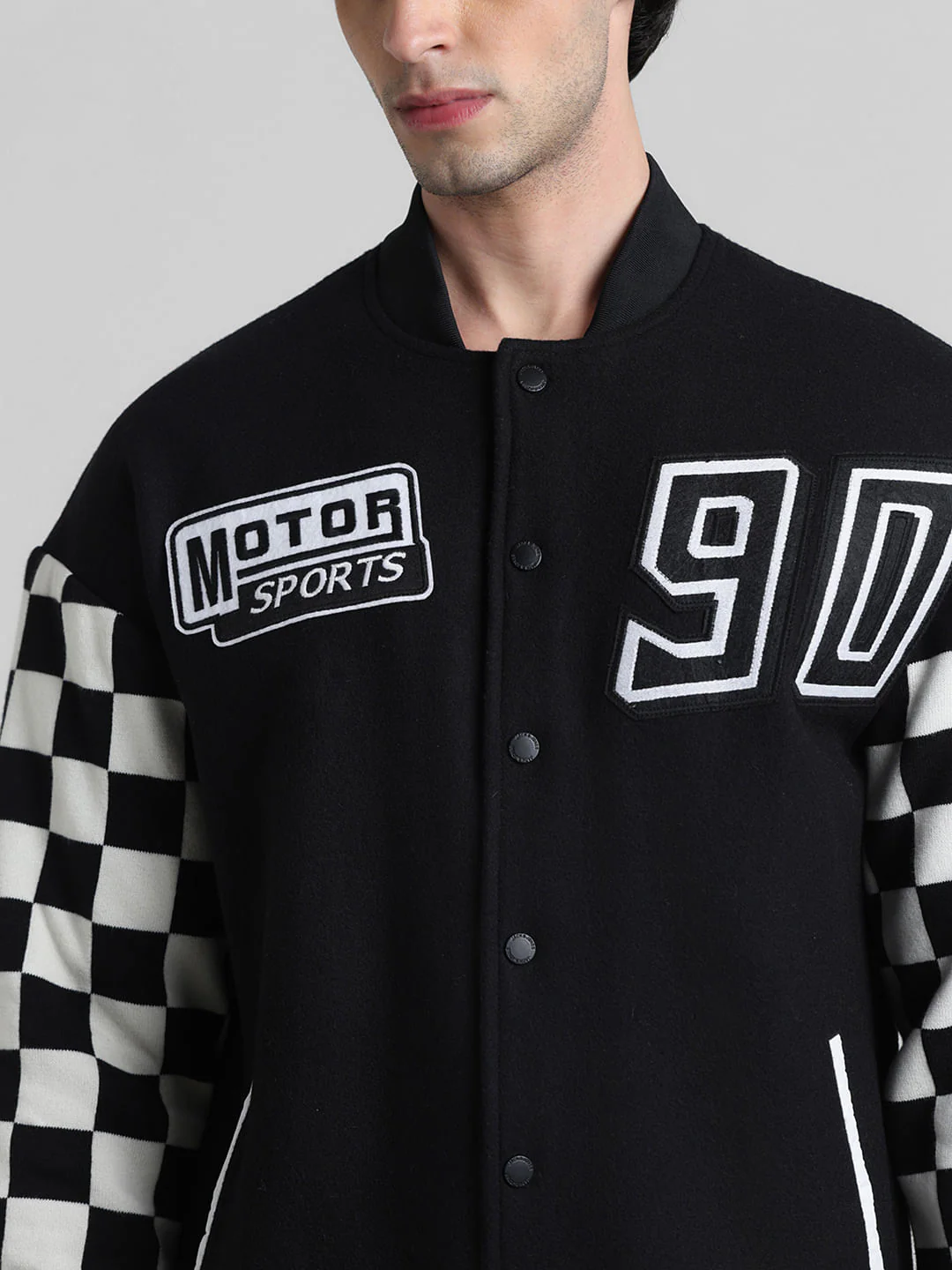 URBAN RACERS by Jack & Jones Black Motocheck Bomber Jacket - Image 5
