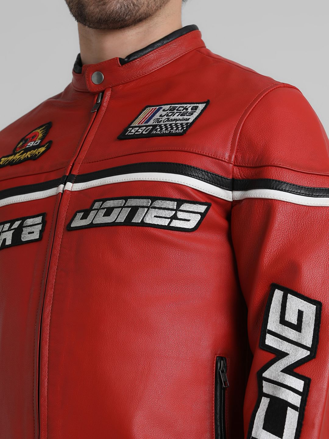 URBAN RACERS by JACK&JONES RED RACER LEATHER JACKET - Image 6