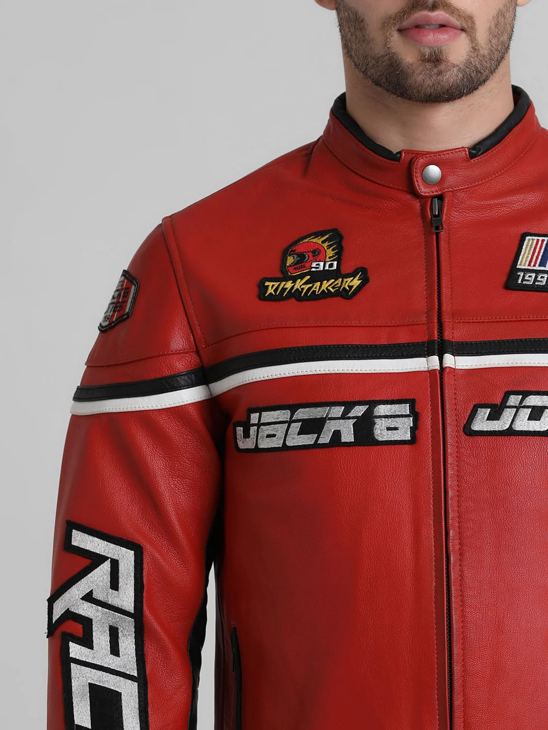 URBAN RACERS by JACK&JONES RED RACER LEATHER JACKET - Image 7