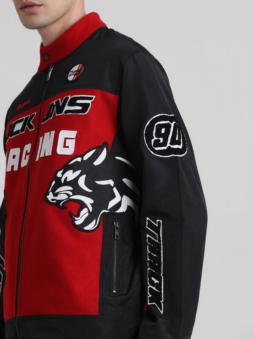 Black Applique Patchwork Racer Jacket - Image 6