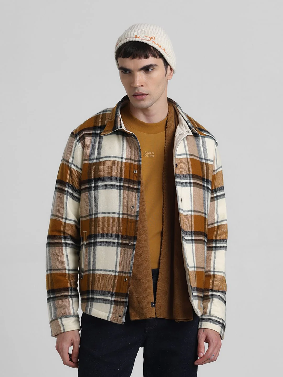 Beige Check Reversible Shacket