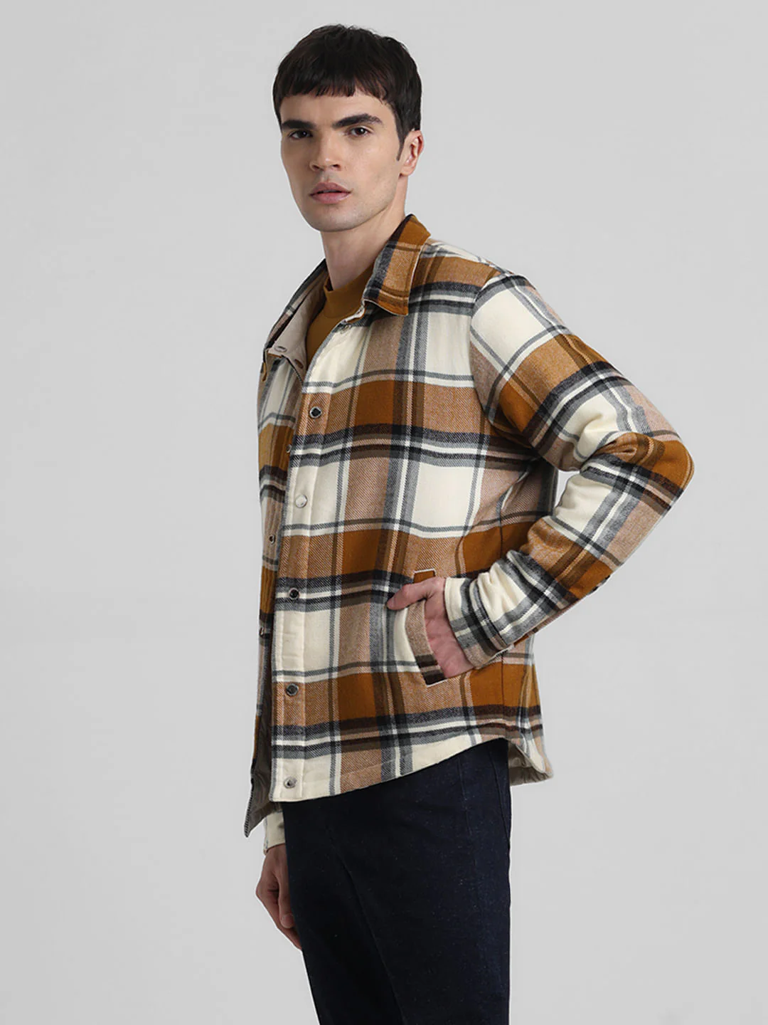 Beige Check Reversible Shacket - Image 3