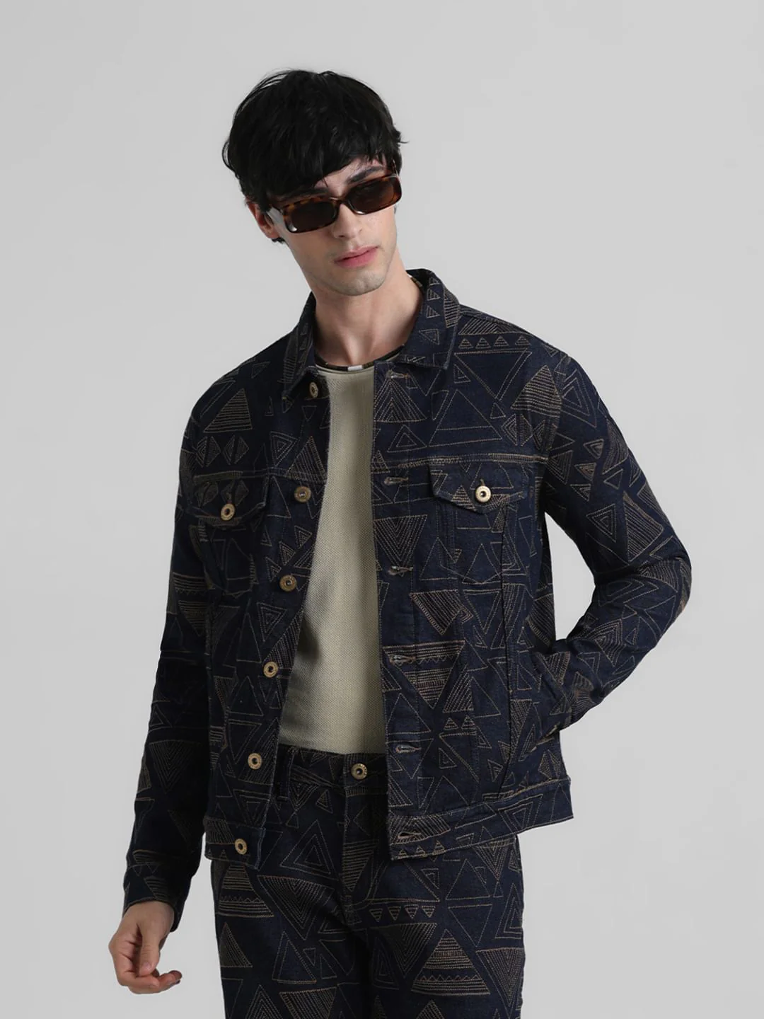 Dark Blue Embroidered Denim Jacket
