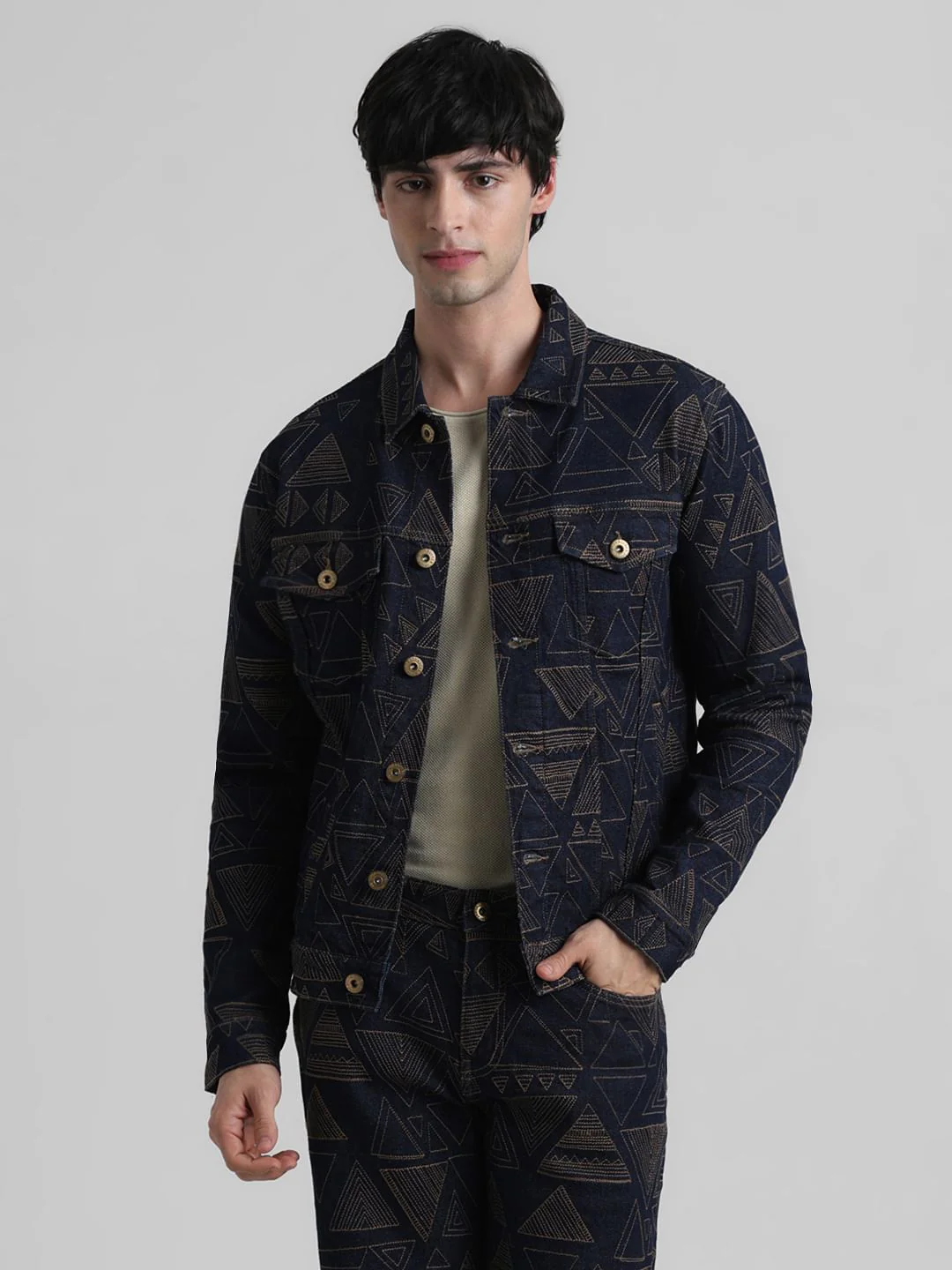 Dark Blue Embroidered Denim Jacket - Image 2