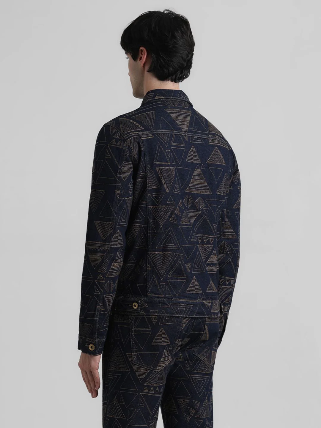 Dark Blue Embroidered Denim Jacket - Image 4