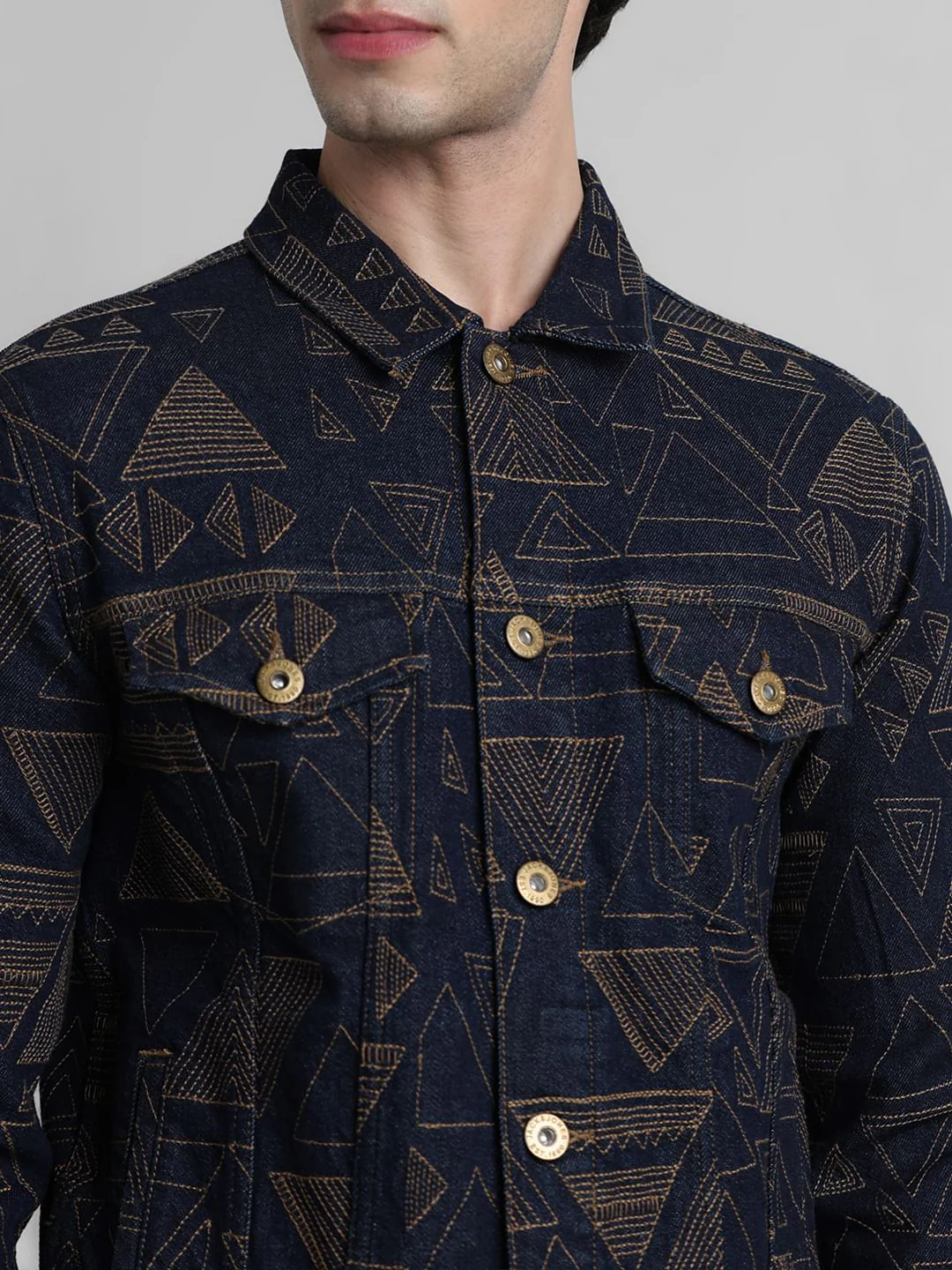 Dark Blue Embroidered Denim Jacket - Image 5