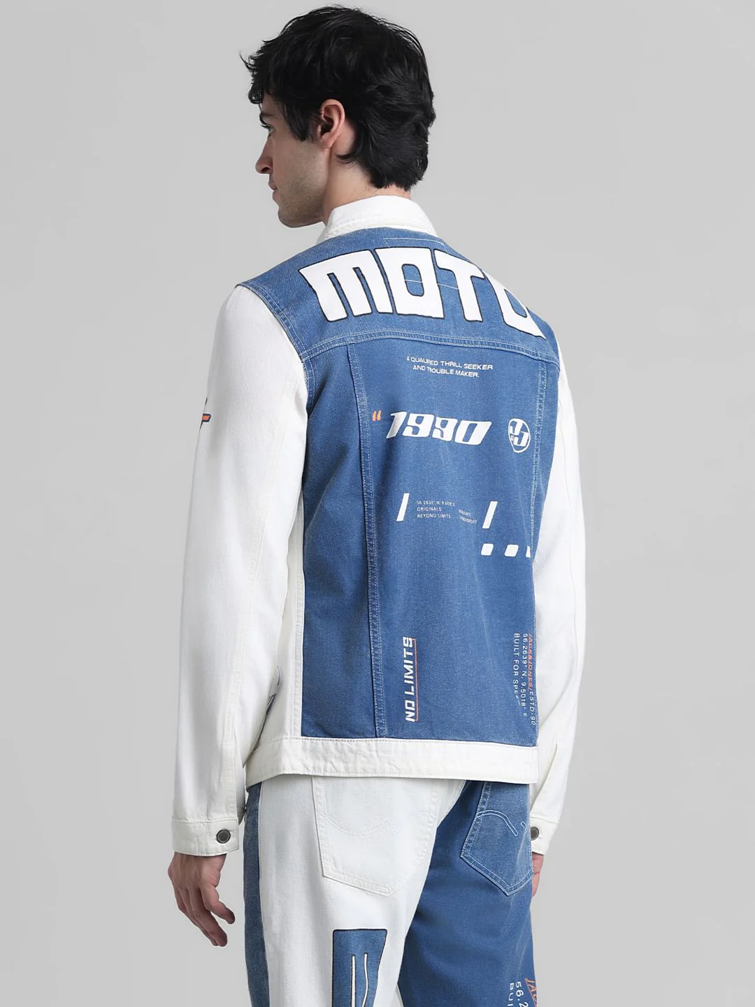 URBAN RACERS by JACK&JONES White Colourblocked Denim Jacket - Image 4
