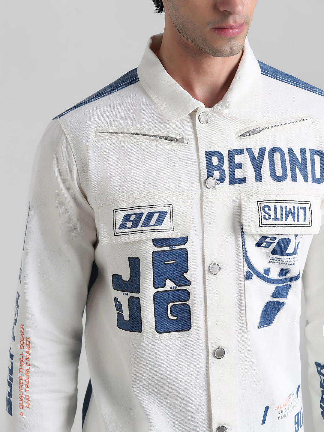 URBAN RACERS by JACK&JONES White Colourblocked Denim Jacket - Image 5