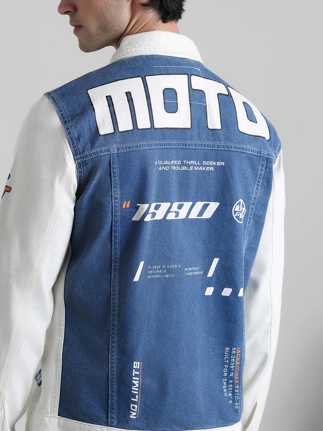 URBAN RACERS by JACK&JONES White Colourblocked Denim Jacket - Image 6