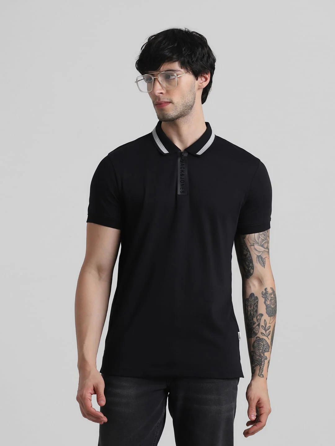 Black Logo Zipper Detail Polo