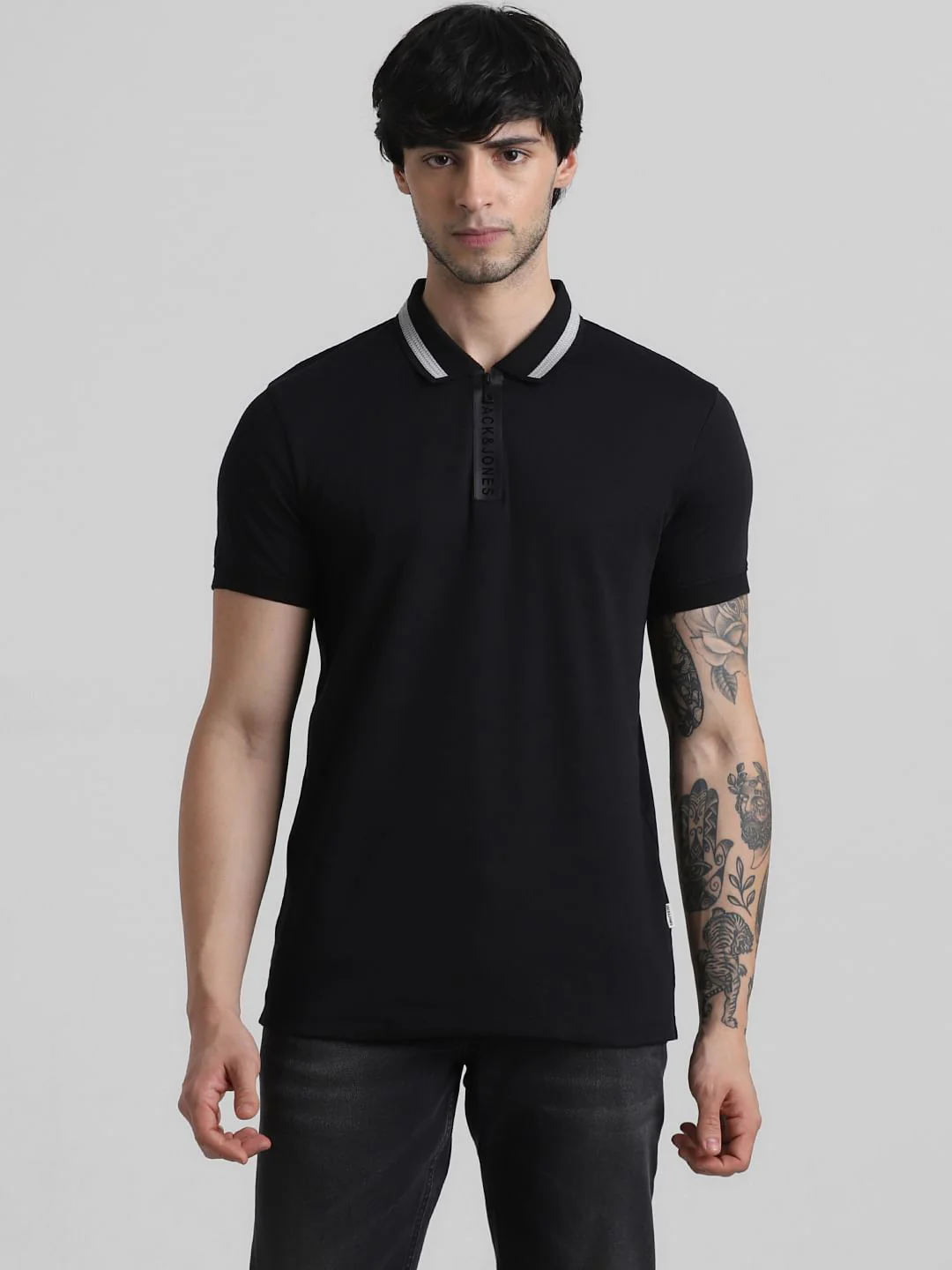 Black Logo Zipper Detail Polo - Image 2