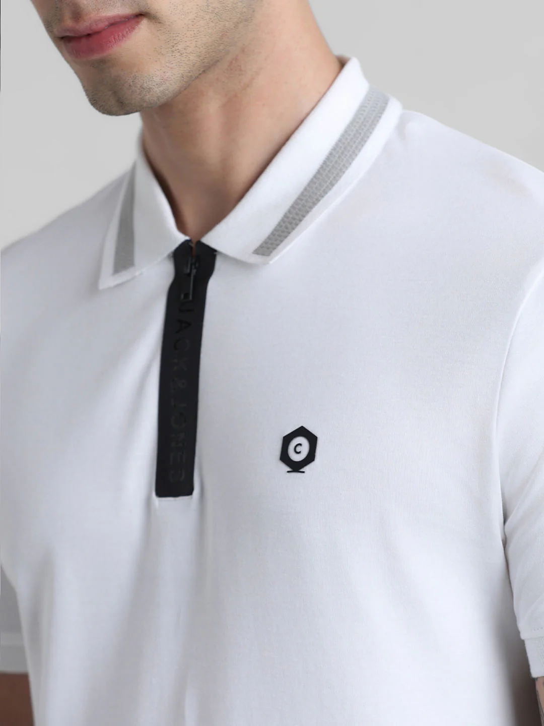 White Zip-Up Polo T-shirt - Image 5