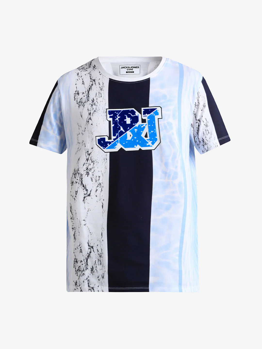 Blue Colourblocked Crew Neck T-shirt - Image 7
