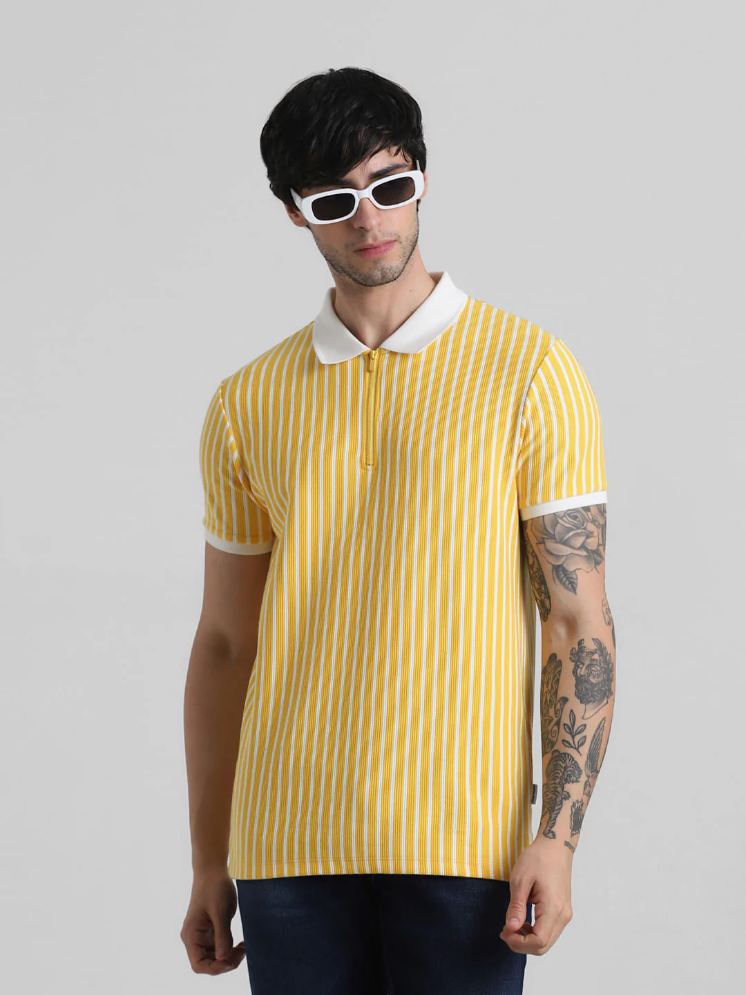 Yellow & White Striped Jacquard Polo