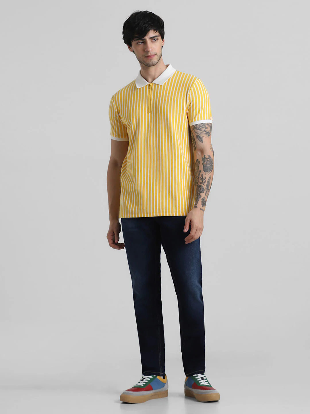 Yellow & White Striped Jacquard Polo - Image 6