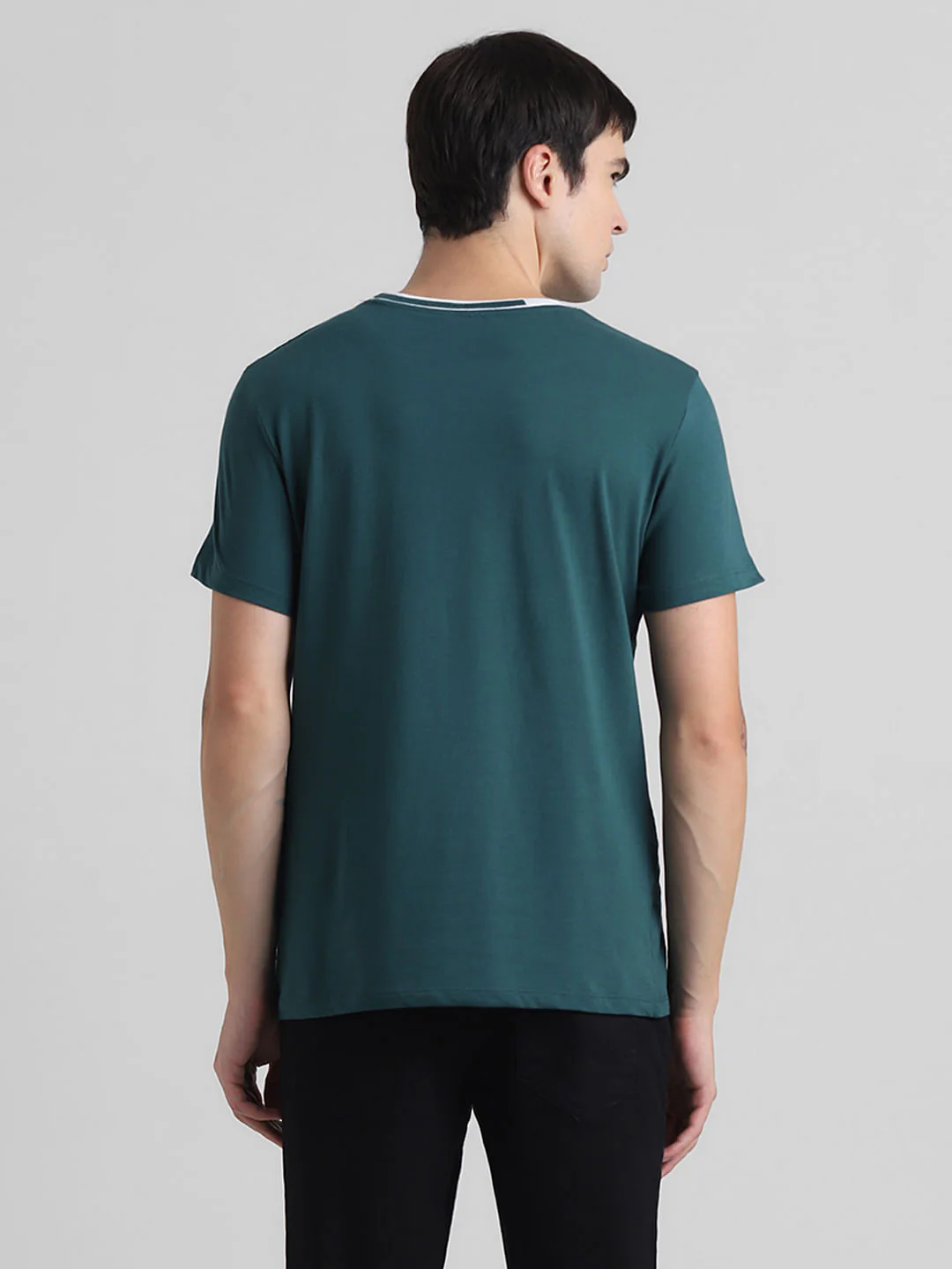 Green Cotton Contrast Neck T-shirt - Image 4