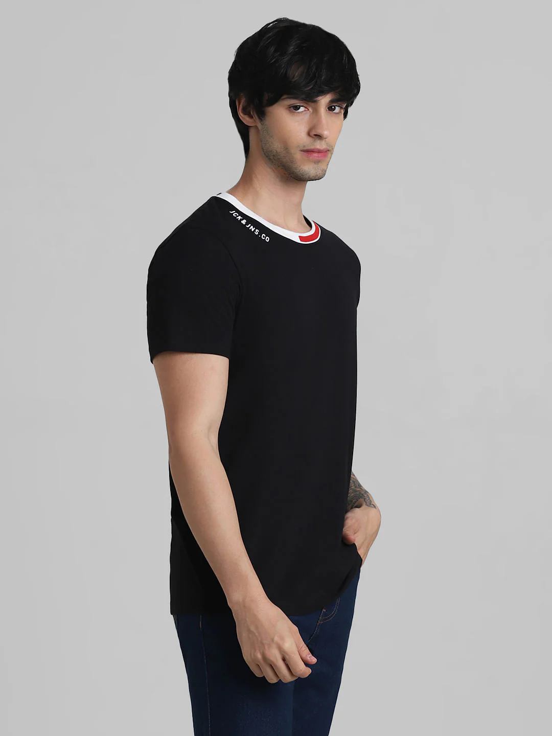 Black Contrast Neck Tipping T-shirt - Image 3