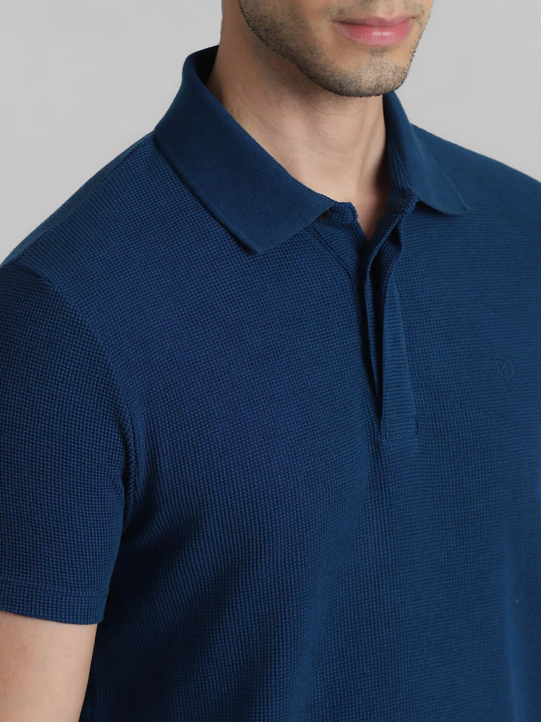 Blue Knitted Polo Neck T-shirt - Image 5