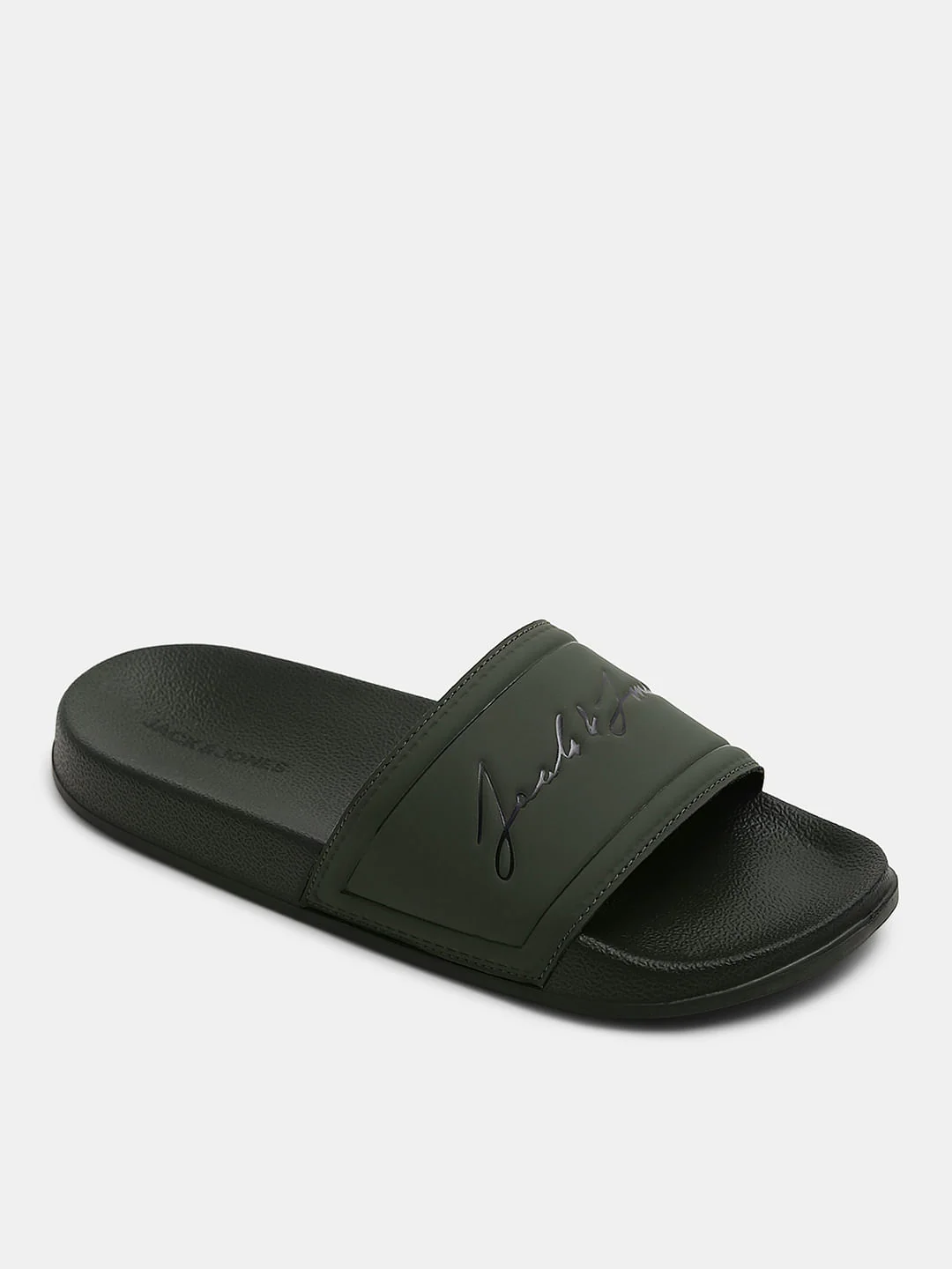 Olive Cursive Logo Print Pool Sliders - Image 4