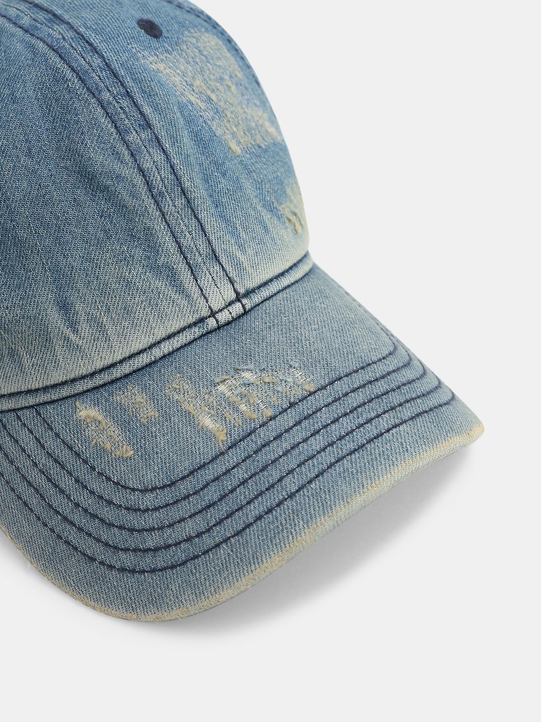 Blue Ripped Denim Baseball Cap - Image 4