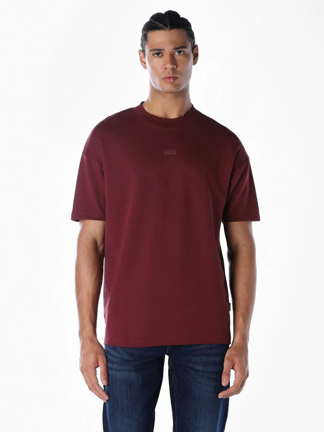 Logo Text Oversized Knit T-shirt - Dark Red - Image 2