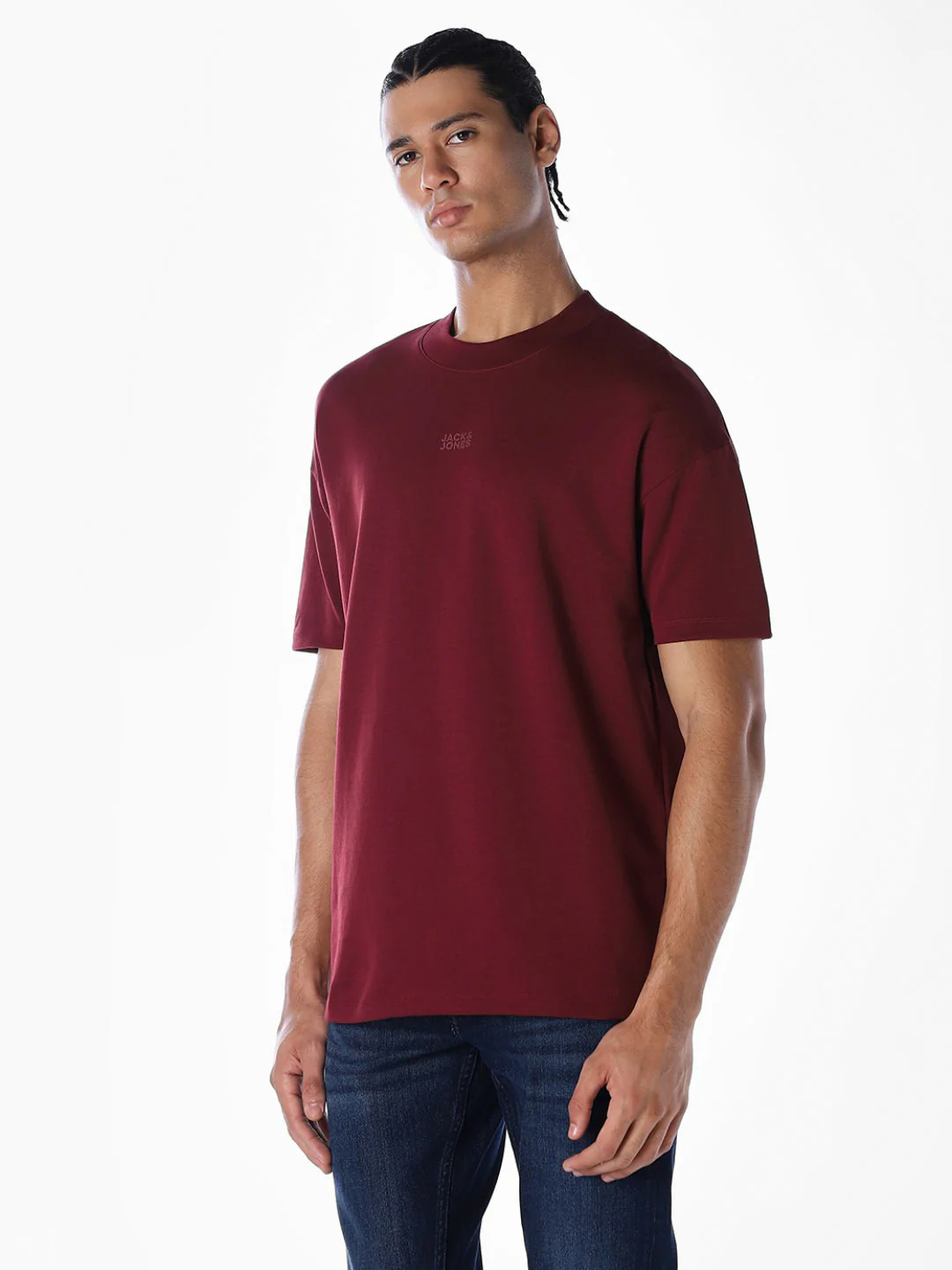 Logo Text Oversized Knit T-shirt - Dark Red - Image 3