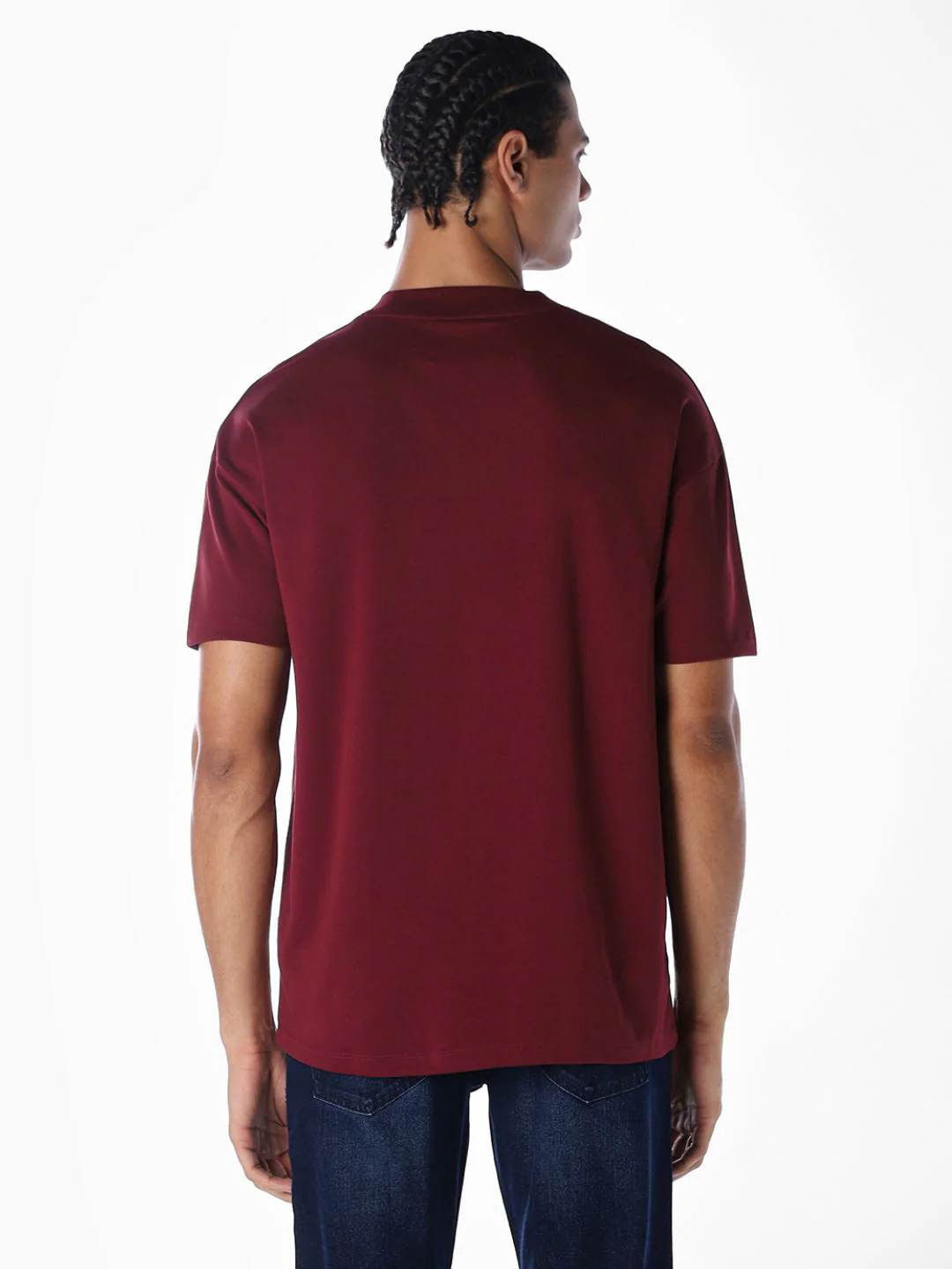 Logo Text Oversized Knit T-shirt - Dark Red - Image 4