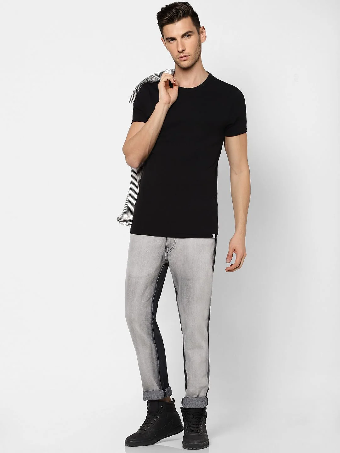 Grey Low Rise Two-Toned Skinny Jeans