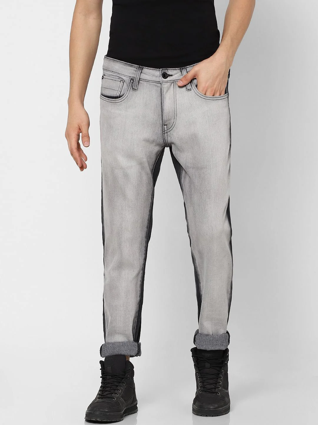 Grey Low Rise Two-Toned Skinny Jeans - Image 2