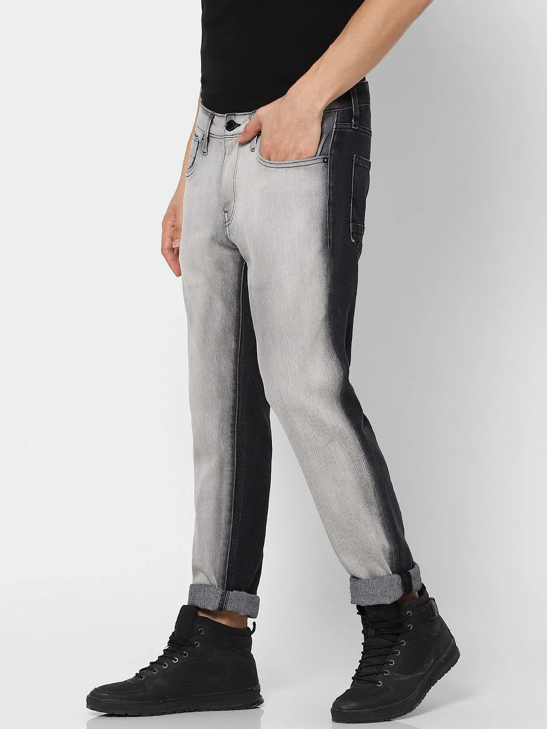 Grey Low Rise Two-Toned Skinny Jeans - Image 3