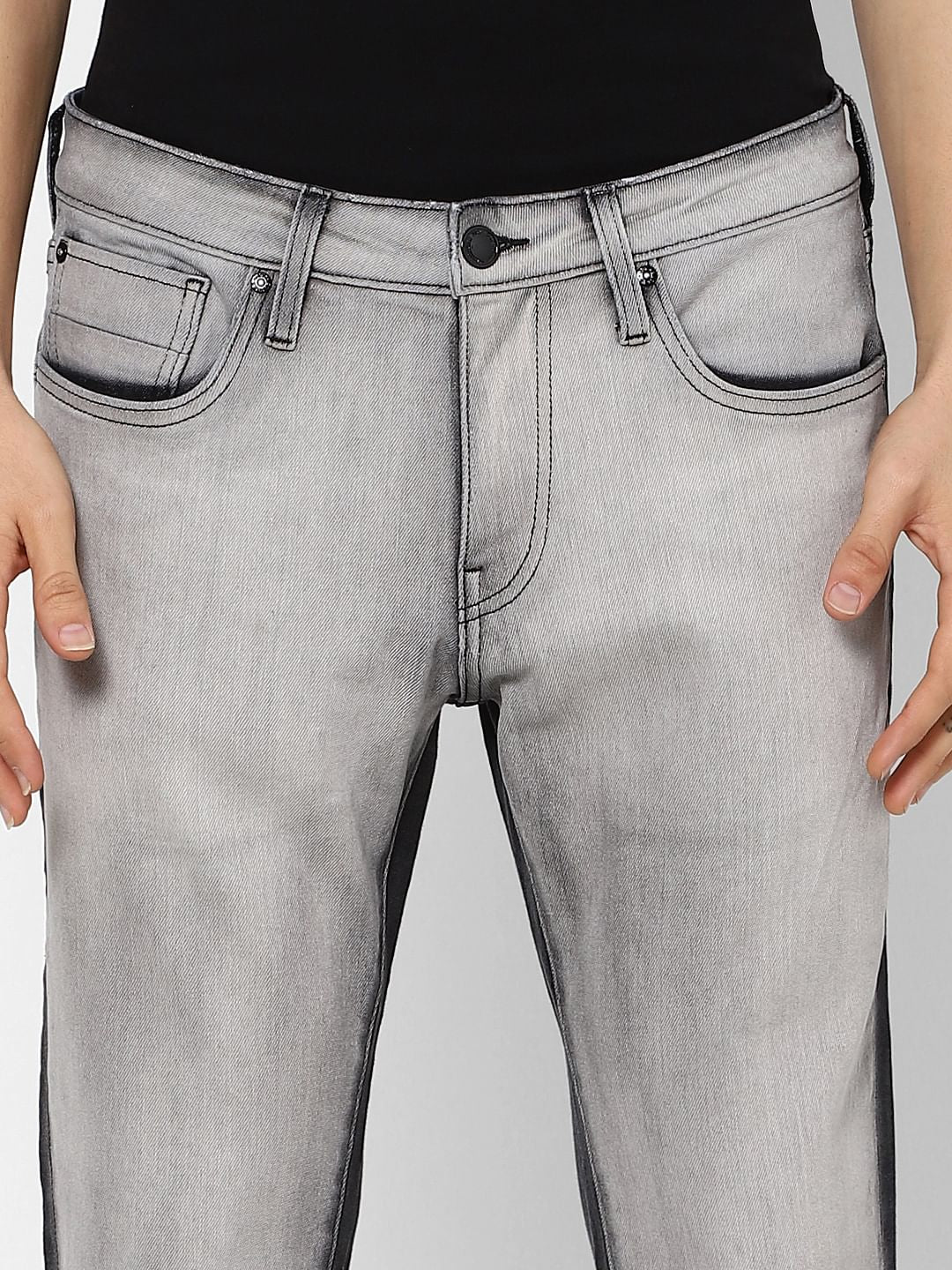 Grey Low Rise Two-Toned Skinny Jeans - Image 5