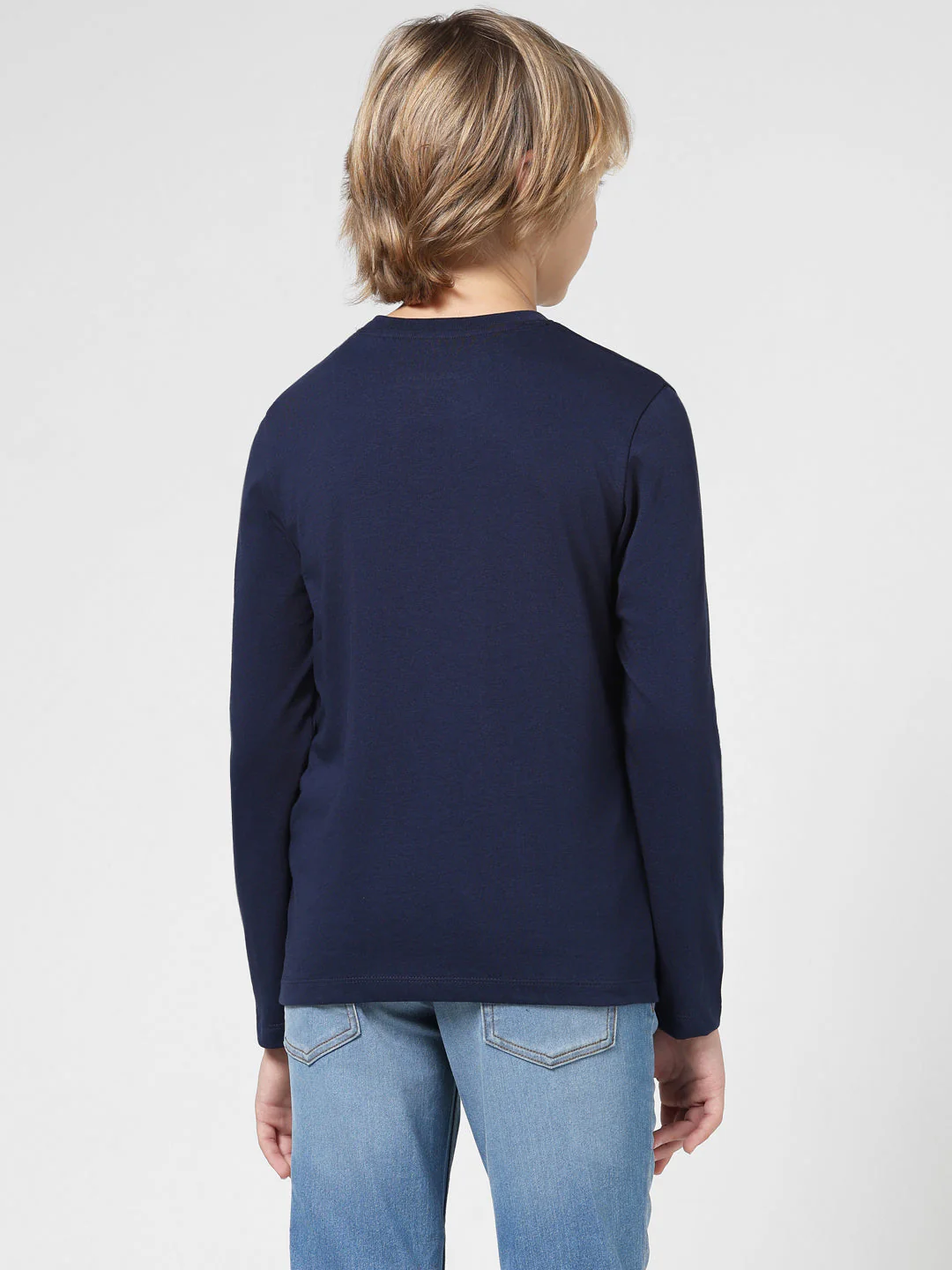 Boys Navy Printed Cotton T-shirt - Image 3