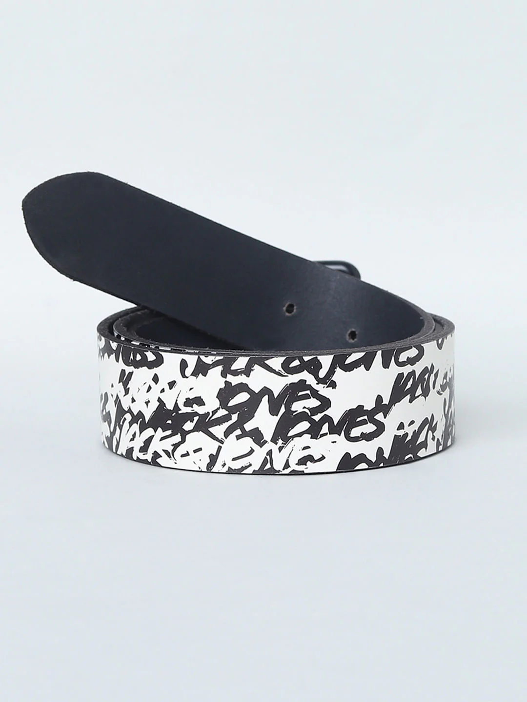 White Logo Print Leather Belt - Image 3