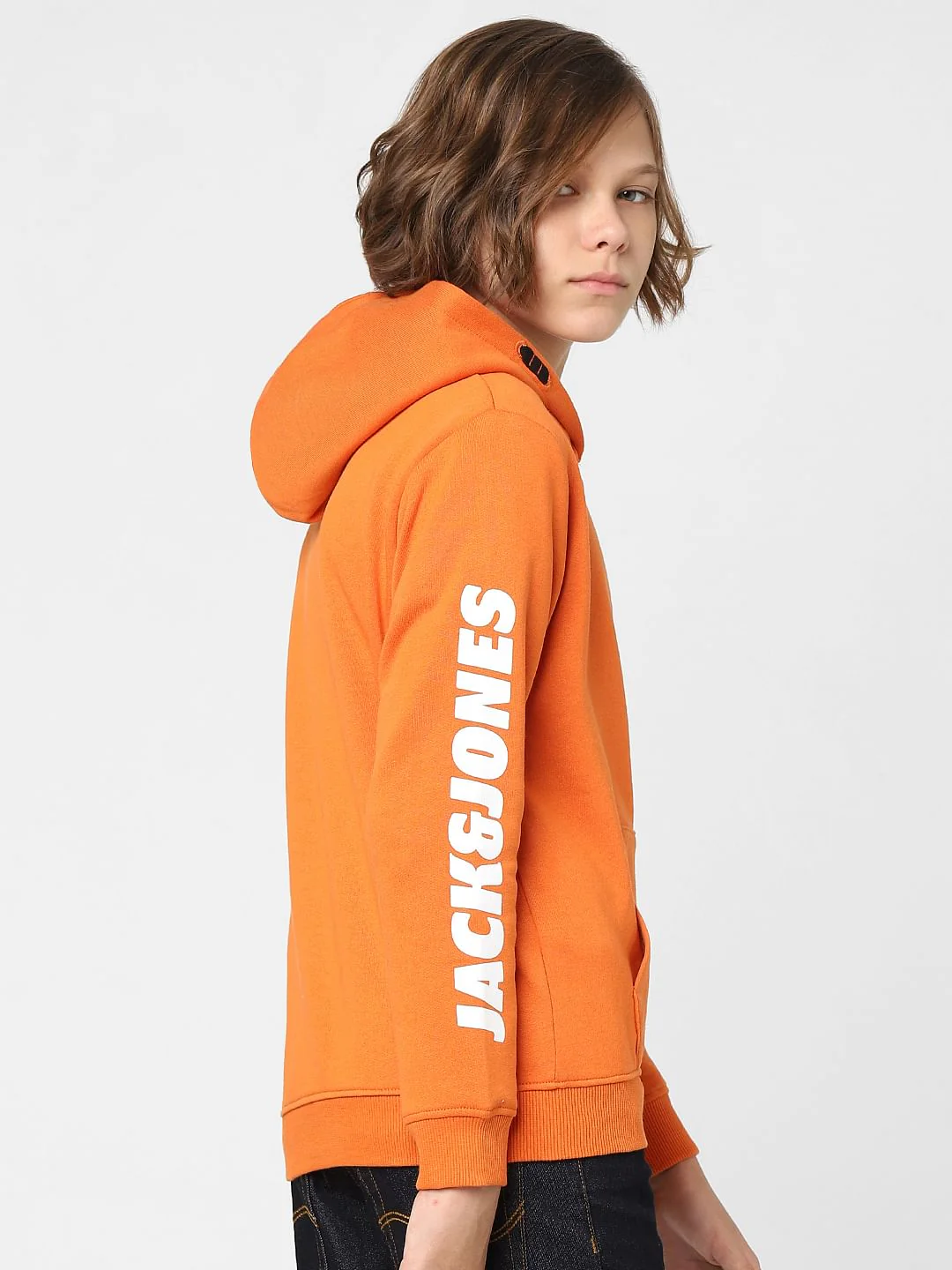 Boys Orange Hooded Zip Up Sweatshirt - Image 4