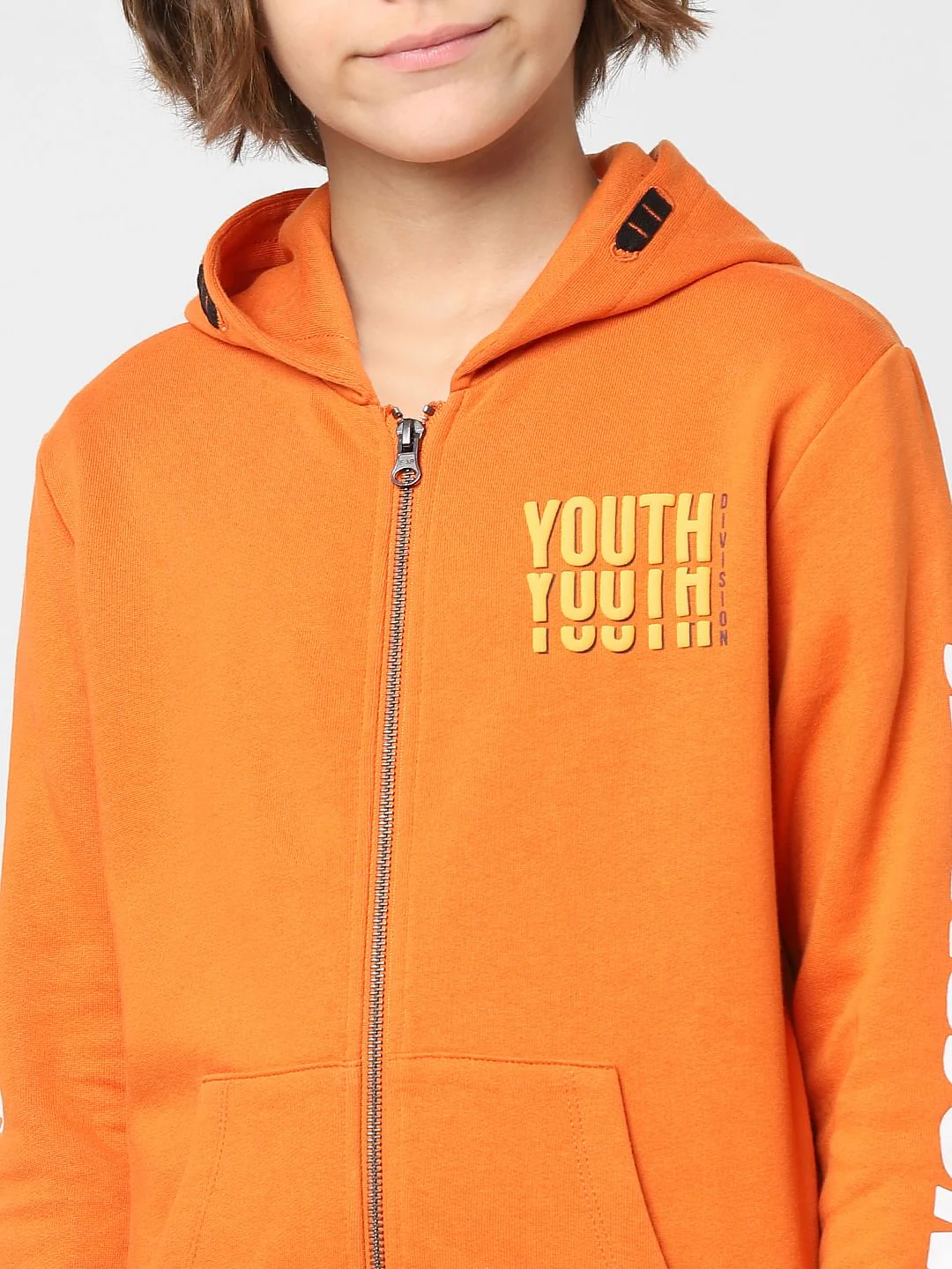 Boys Orange Hooded Zip Up Sweatshirt - Image 5