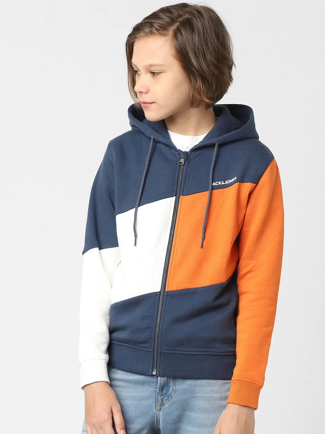 Boys Orange Colourblocked Zip-Up Sweatshirt - Image 2