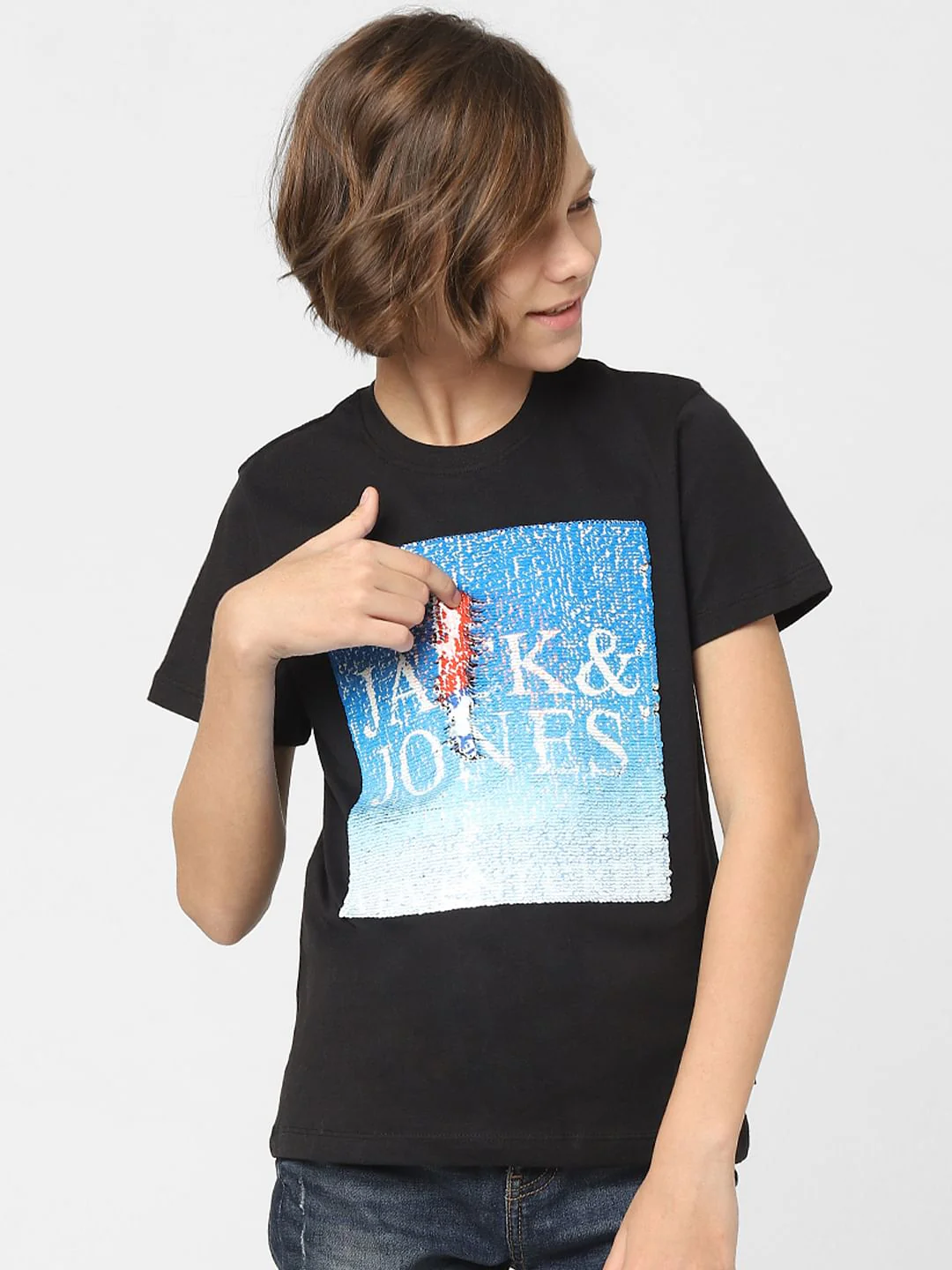 Boys Black Sequins Detail T-shirt - Image 2
