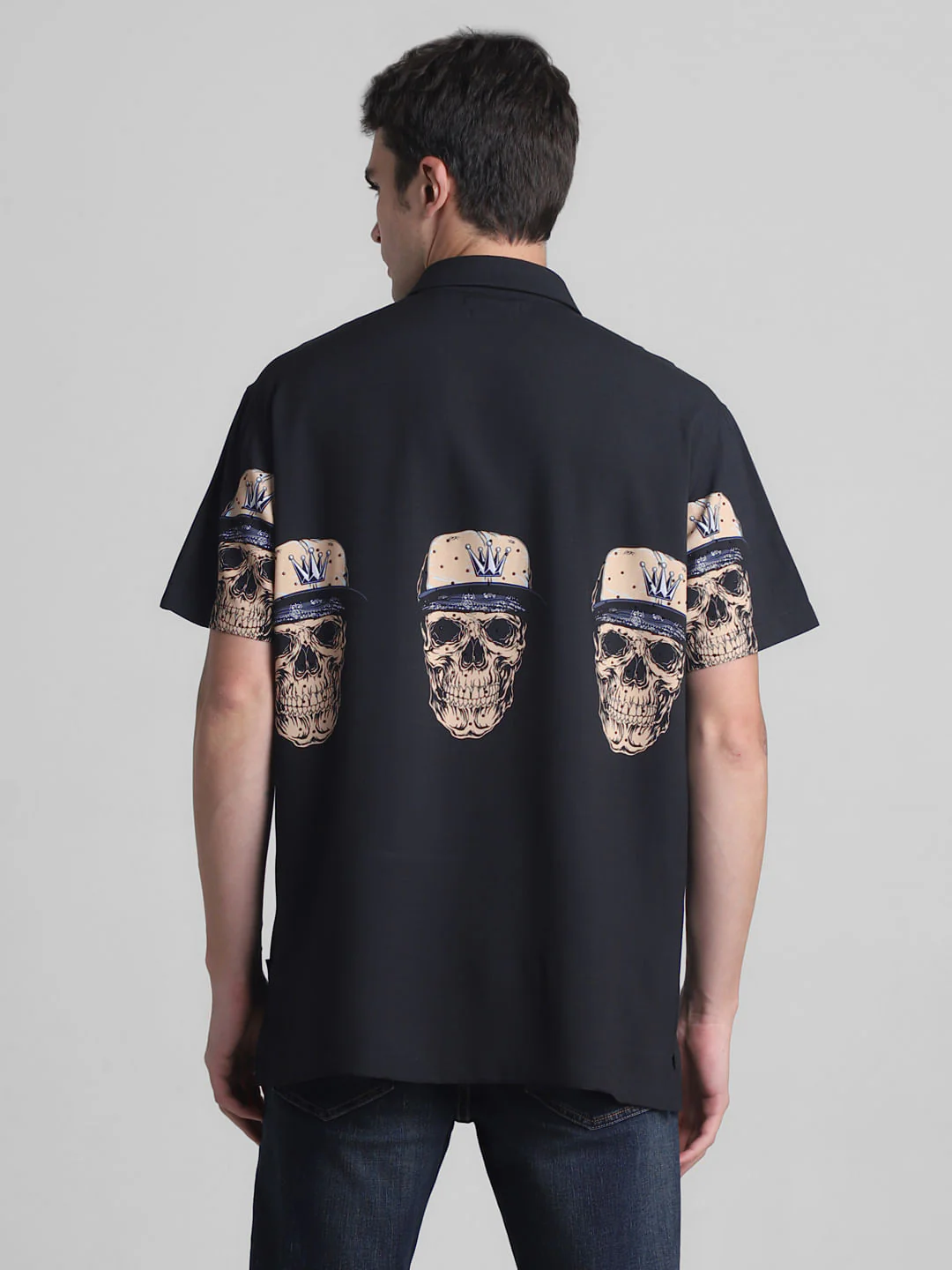 Black Embellished Print Short Sleeves Shirt - Image 4