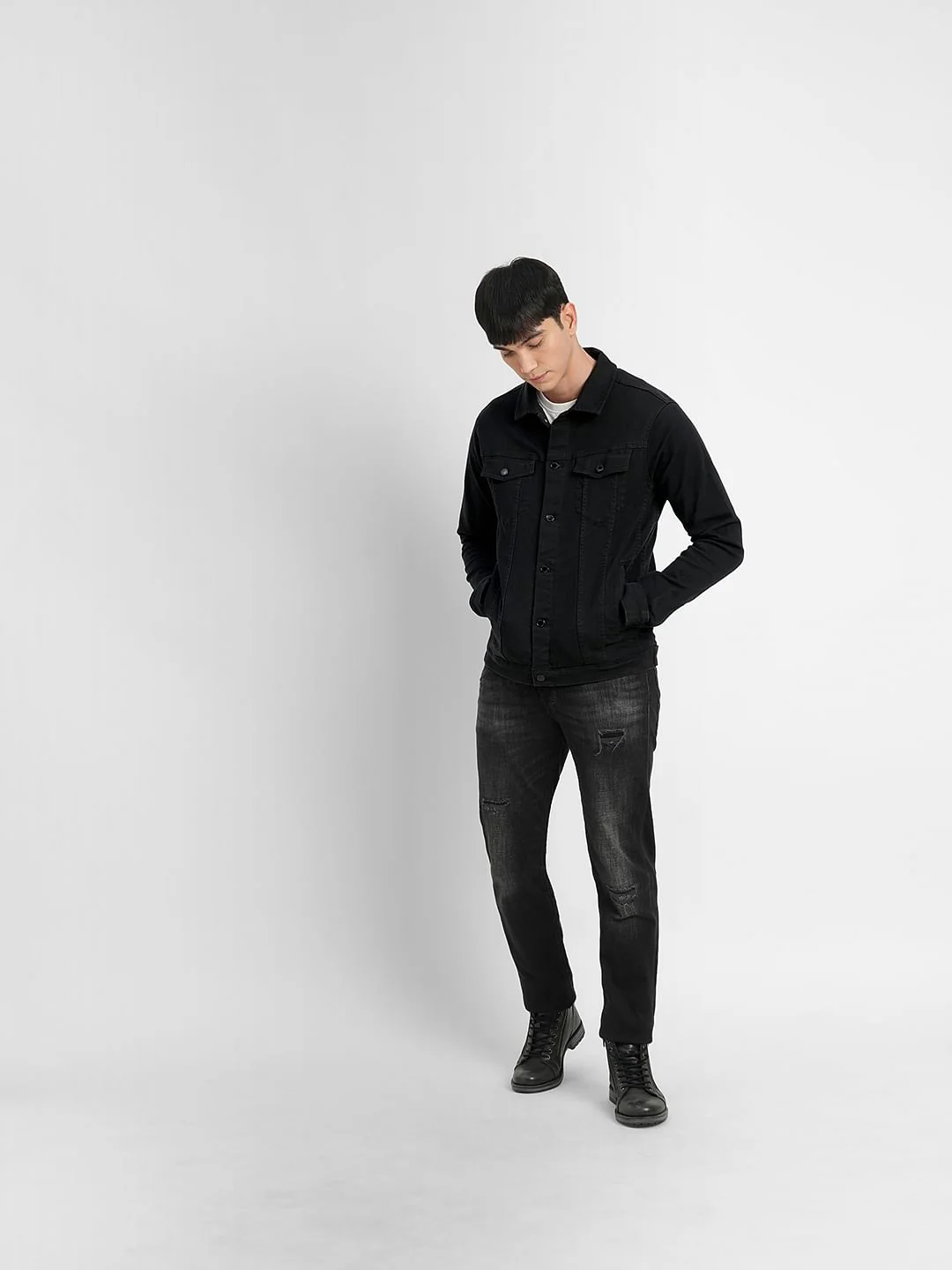 Black Trucker Denim Jacket - Image 6